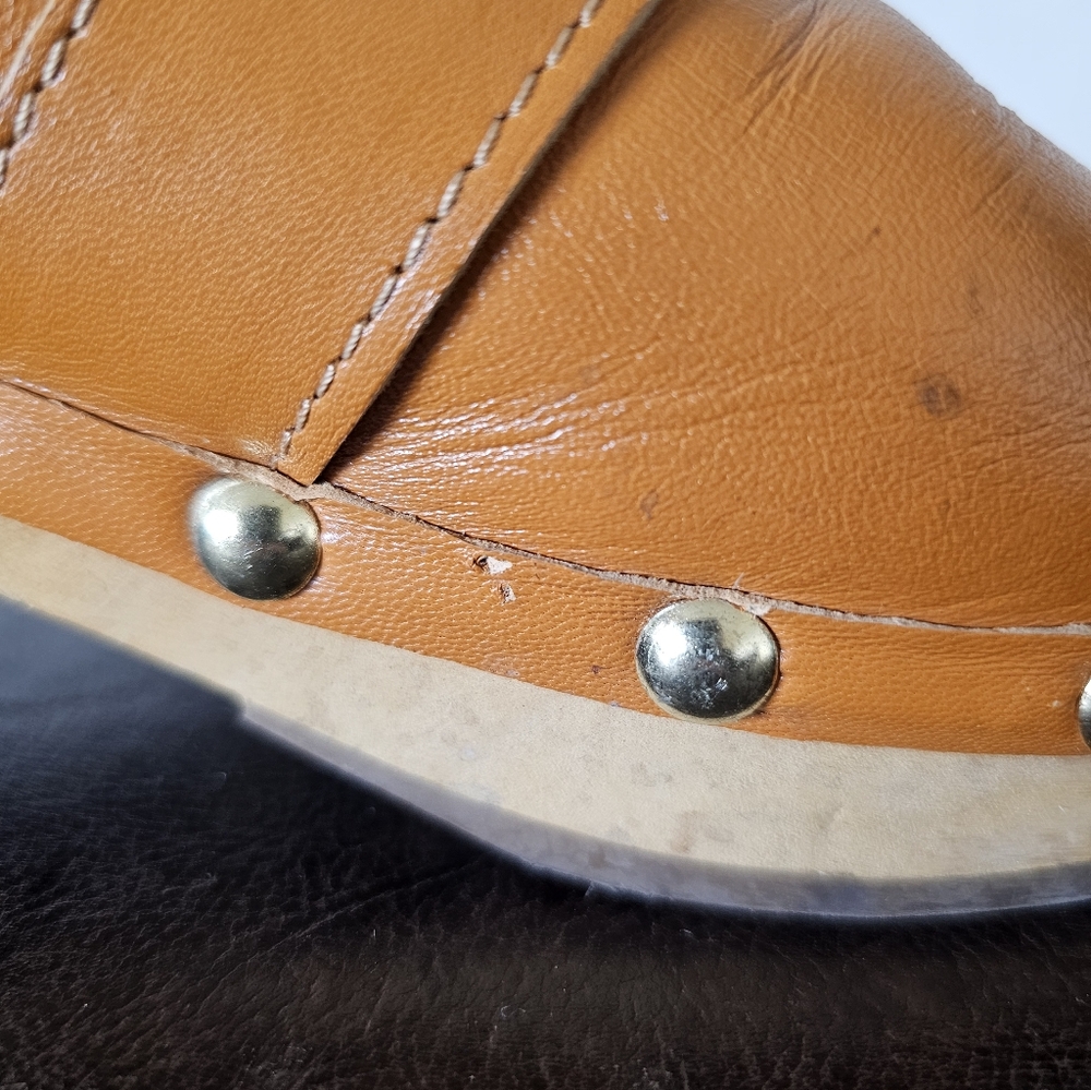 BY FAR Hans Tan Orange Wooden Leather Effortless Boho Chic Clogs Sz EU 36 - Picture 12 of 12